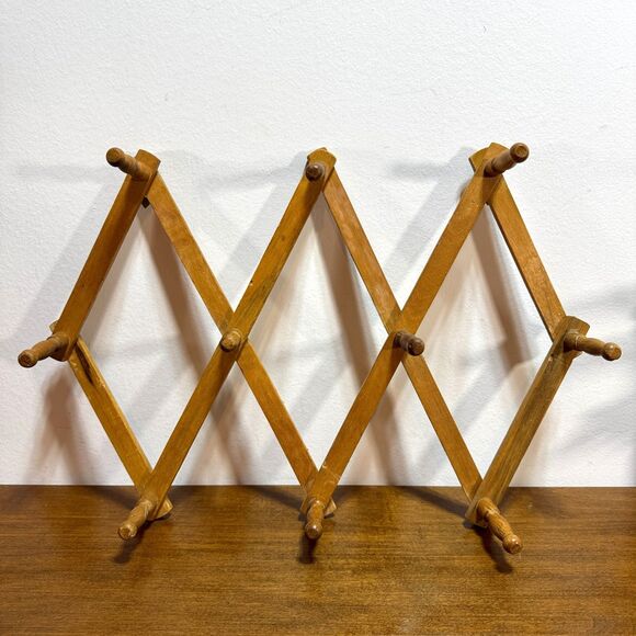 Vintage Expandable Wooden Accordion 10 Peg Wall Hanger
